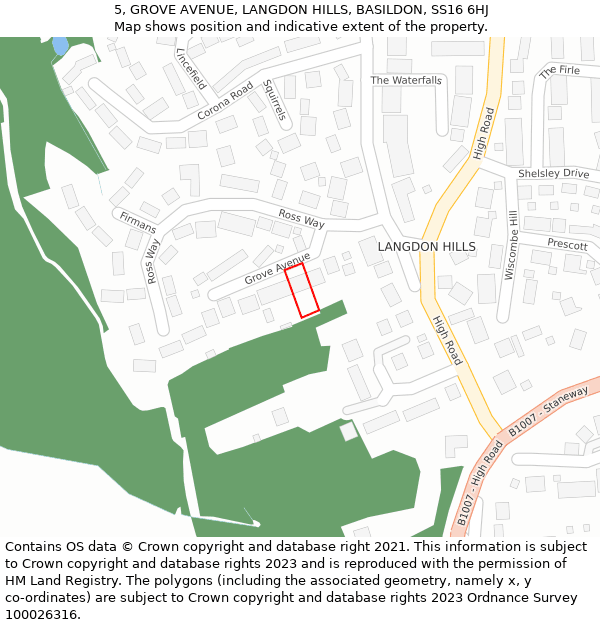 5, GROVE AVENUE, LANGDON HILLS, BASILDON, SS16 6HJ: Location map and indicative extent of plot