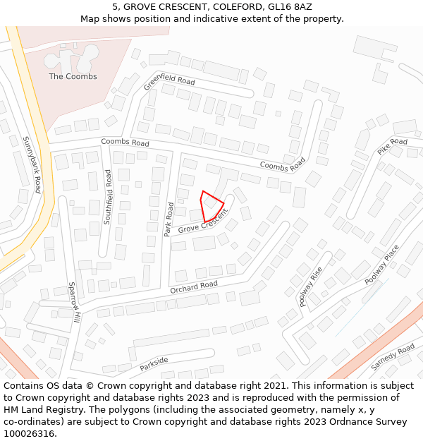 5, GROVE CRESCENT, COLEFORD, GL16 8AZ: Location map and indicative extent of plot