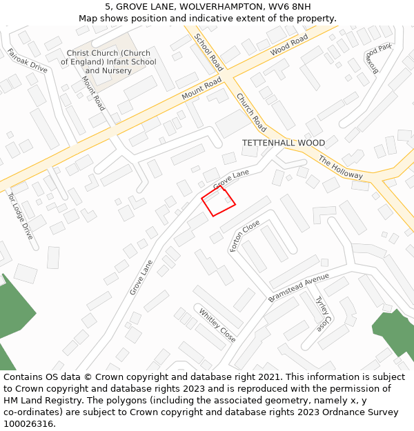 5, GROVE LANE, WOLVERHAMPTON, WV6 8NH: Location map and indicative extent of plot