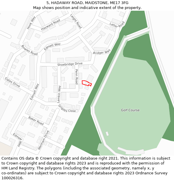 5, HADAWAY ROAD, MAIDSTONE, ME17 3FG: Location map and indicative extent of plot