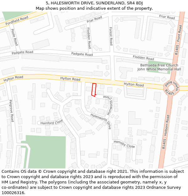 5, HALESWORTH DRIVE, SUNDERLAND, SR4 8DJ: Location map and indicative extent of plot