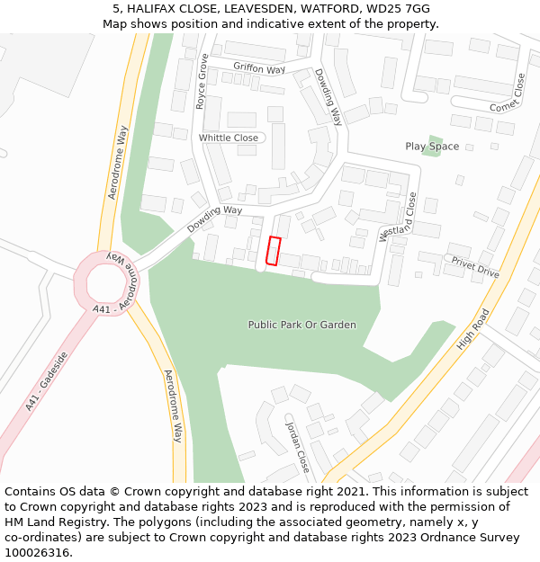 5, HALIFAX CLOSE, LEAVESDEN, WATFORD, WD25 7GG: Location map and indicative extent of plot