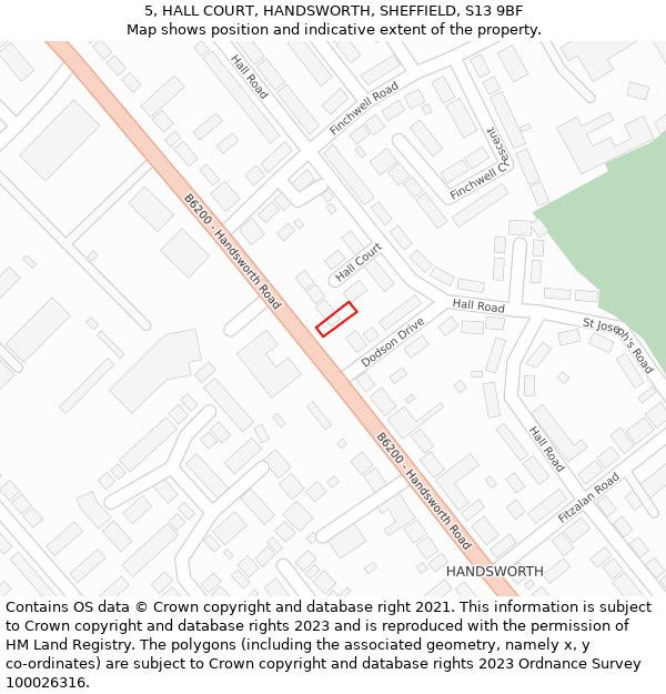 5, HALL COURT, HANDSWORTH, SHEFFIELD, S13 9BF: Location map and indicative extent of plot