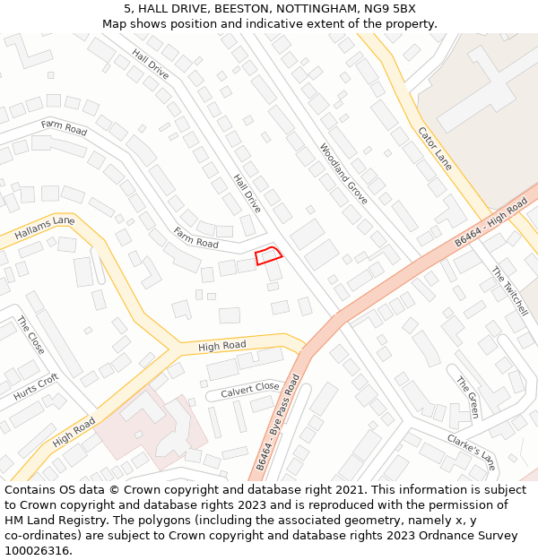 5, HALL DRIVE, BEESTON, NOTTINGHAM, NG9 5BX: Location map and indicative extent of plot