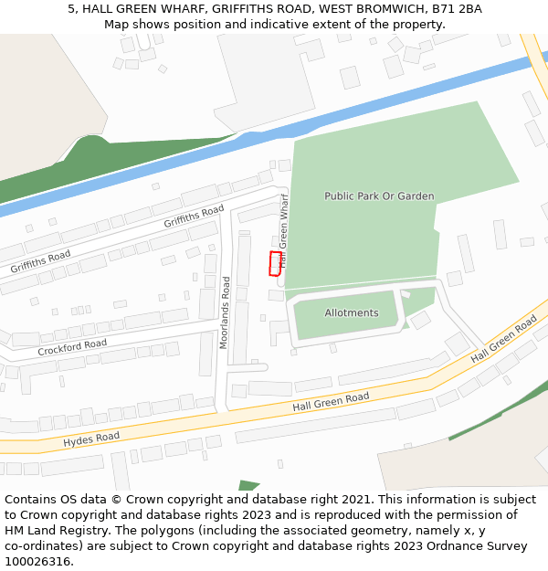 5, HALL GREEN WHARF, GRIFFITHS ROAD, WEST BROMWICH, B71 2BA: Location map and indicative extent of plot