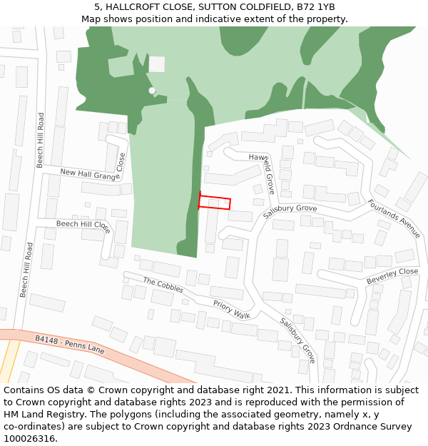 5, HALLCROFT CLOSE, SUTTON COLDFIELD, B72 1YB: Location map and indicative extent of plot