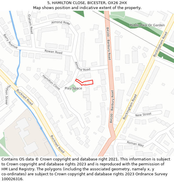 5, HAMILTON CLOSE, BICESTER, OX26 2HX: Location map and indicative extent of plot