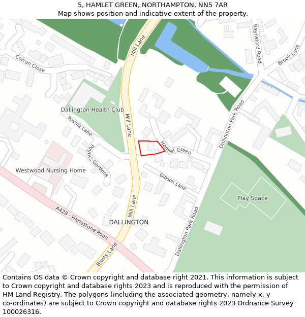 5, HAMLET GREEN, NORTHAMPTON, NN5 7AR: Location map and indicative extent of plot