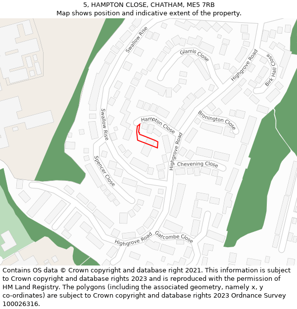 5, HAMPTON CLOSE, CHATHAM, ME5 7RB: Location map and indicative extent of plot