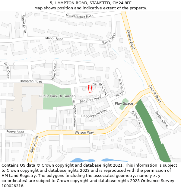 5, HAMPTON ROAD, STANSTED, CM24 8FE: Location map and indicative extent of plot