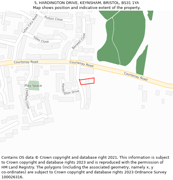 5, HARDINGTON DRIVE, KEYNSHAM, BRISTOL, BS31 1YA: Location map and indicative extent of plot