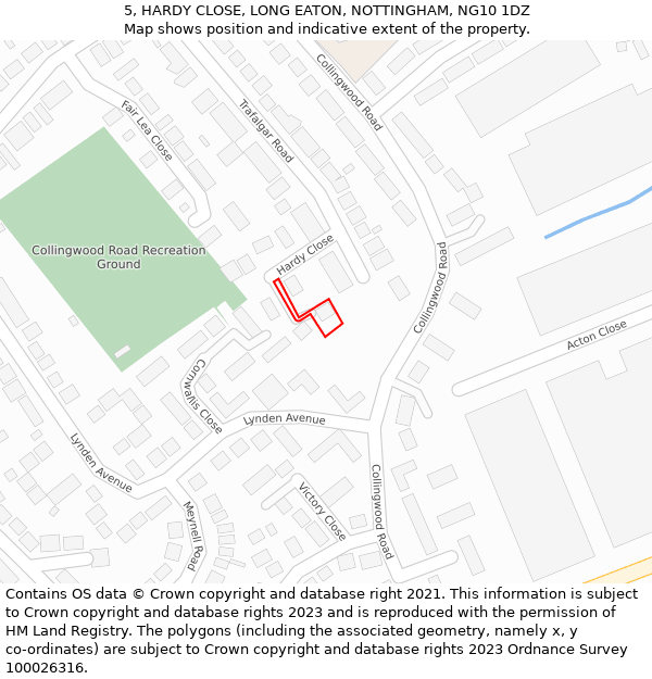 5, HARDY CLOSE, LONG EATON, NOTTINGHAM, NG10 1DZ: Location map and indicative extent of plot