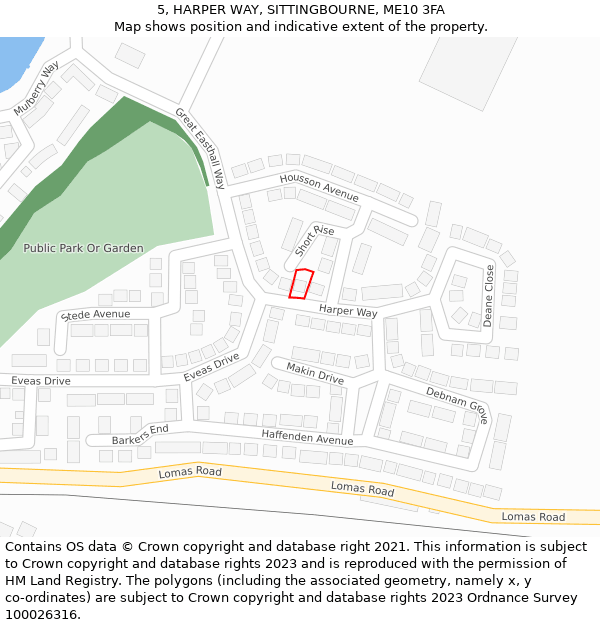 5, HARPER WAY, SITTINGBOURNE, ME10 3FA: Location map and indicative extent of plot