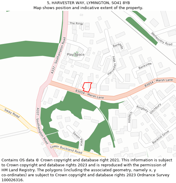 5, HARVESTER WAY, LYMINGTON, SO41 8YB: Location map and indicative extent of plot