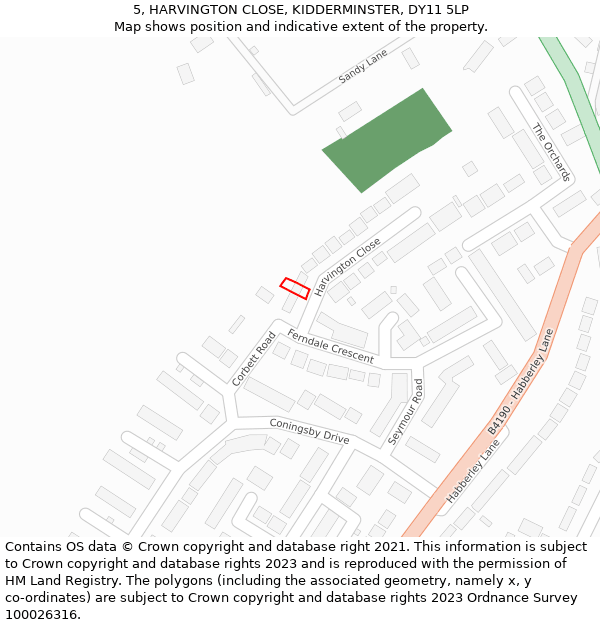 5, HARVINGTON CLOSE, KIDDERMINSTER, DY11 5LP: Location map and indicative extent of plot