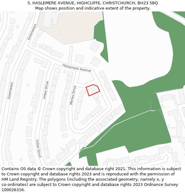 5, HASLEMERE AVENUE, HIGHCLIFFE, CHRISTCHURCH, BH23 5BQ: Location map and indicative extent of plot