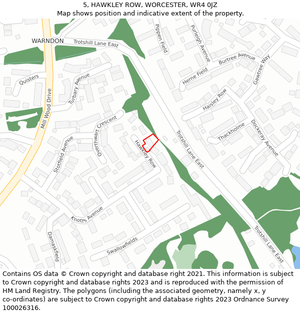 5, HAWKLEY ROW, WORCESTER, WR4 0JZ: Location map and indicative extent of plot