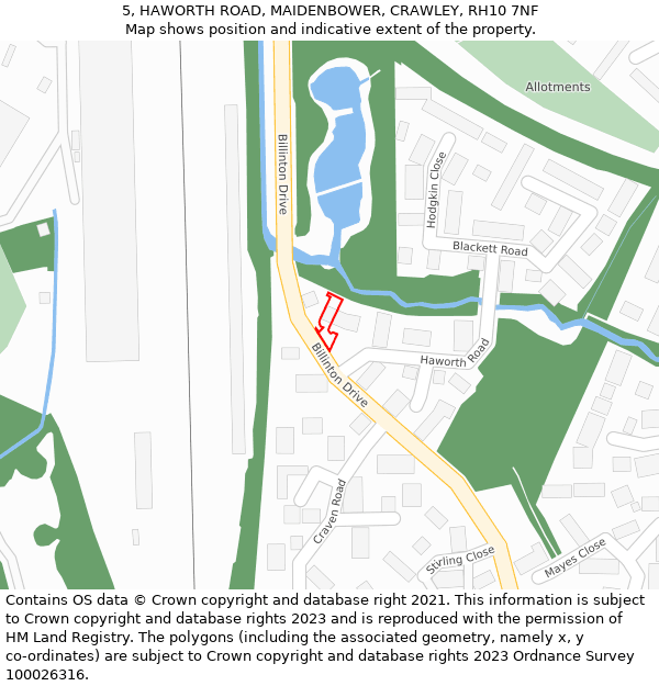 5, HAWORTH ROAD, MAIDENBOWER, CRAWLEY, RH10 7NF: Location map and indicative extent of plot