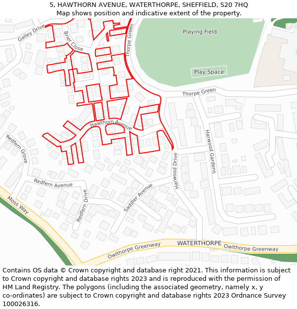 5, HAWTHORN AVENUE, WATERTHORPE, SHEFFIELD, S20 7HQ: Location map and indicative extent of plot