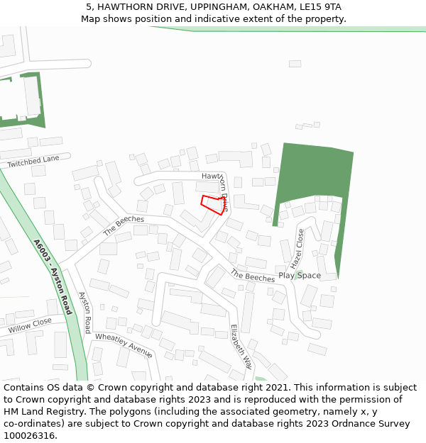 5, HAWTHORN DRIVE, UPPINGHAM, OAKHAM, LE15 9TA: Location map and indicative extent of plot