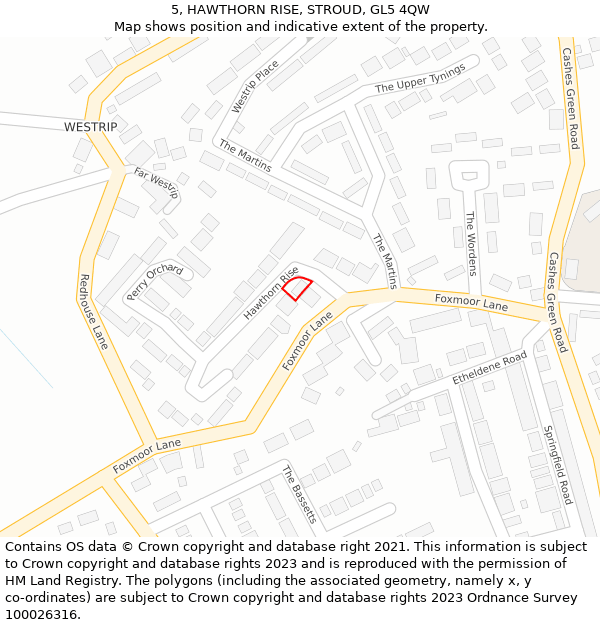 5, HAWTHORN RISE, STROUD, GL5 4QW: Location map and indicative extent of plot