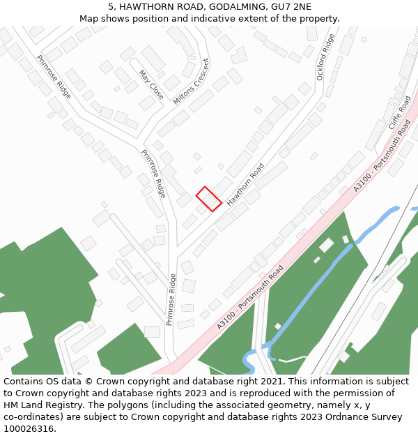 5, HAWTHORN ROAD, GODALMING, GU7 2NE: Location map and indicative extent of plot