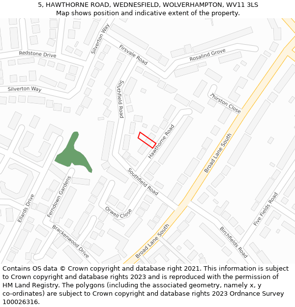 5, HAWTHORNE ROAD, WEDNESFIELD, WOLVERHAMPTON, WV11 3LS: Location map and indicative extent of plot
