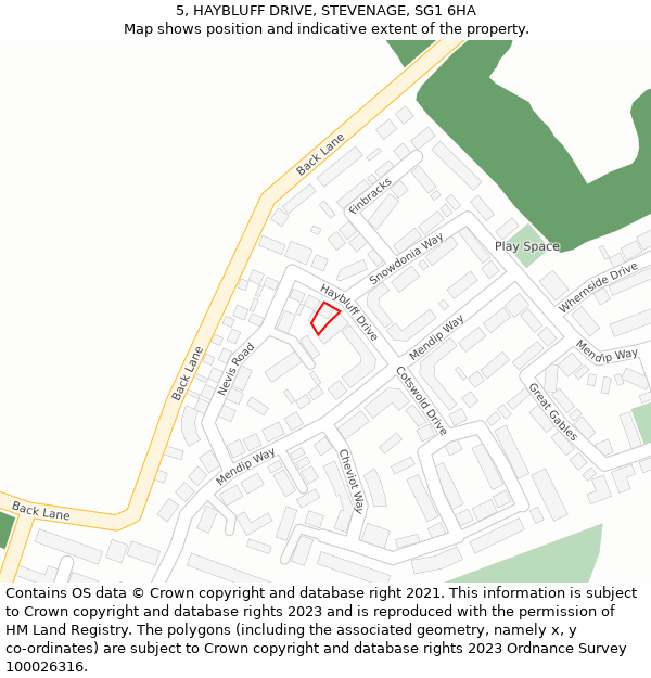 5, HAYBLUFF DRIVE, STEVENAGE, SG1 6HA: Location map and indicative extent of plot