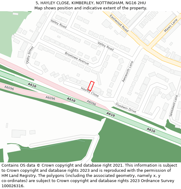 5, HAYLEY CLOSE, KIMBERLEY, NOTTINGHAM, NG16 2HU: Location map and indicative extent of plot