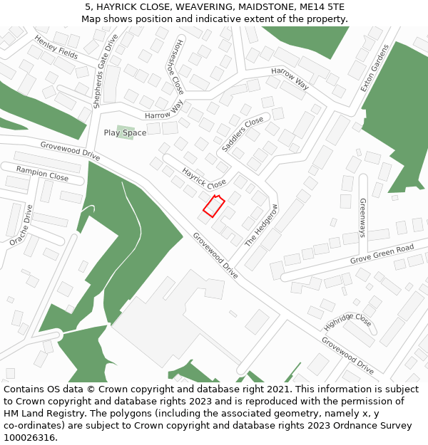 5, HAYRICK CLOSE, WEAVERING, MAIDSTONE, ME14 5TE: Location map and indicative extent of plot