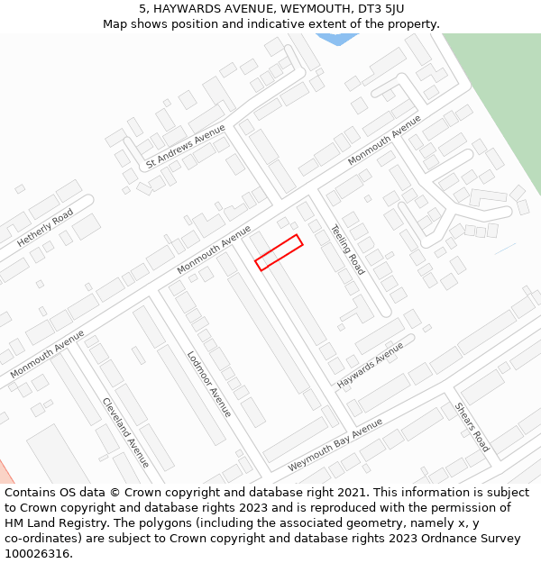 5, HAYWARDS AVENUE, WEYMOUTH, DT3 5JU: Location map and indicative extent of plot