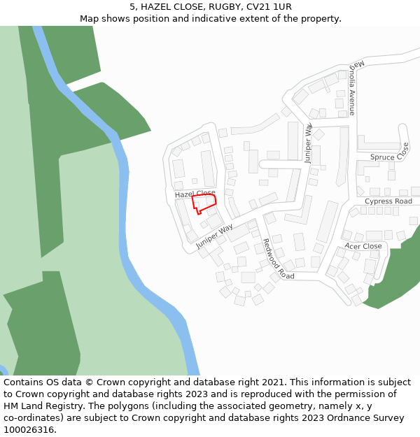 5, HAZEL CLOSE, RUGBY, CV21 1UR: Location map and indicative extent of plot