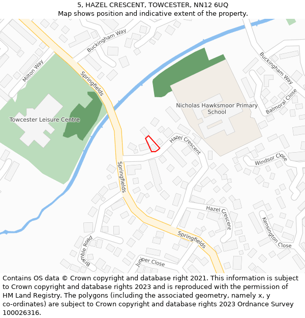 5, HAZEL CRESCENT, TOWCESTER, NN12 6UQ: Location map and indicative extent of plot