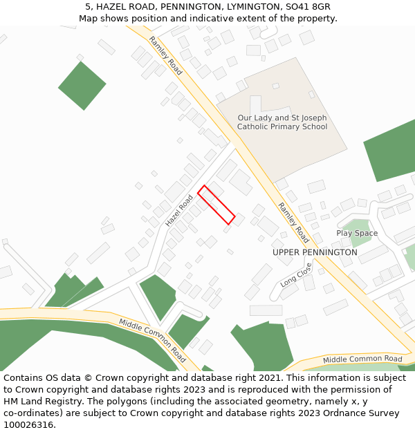 5, HAZEL ROAD, PENNINGTON, LYMINGTON, SO41 8GR: Location map and indicative extent of plot