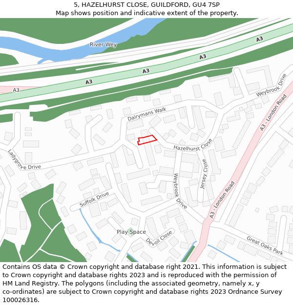 5, HAZELHURST CLOSE, GUILDFORD, GU4 7SP: Location map and indicative extent of plot