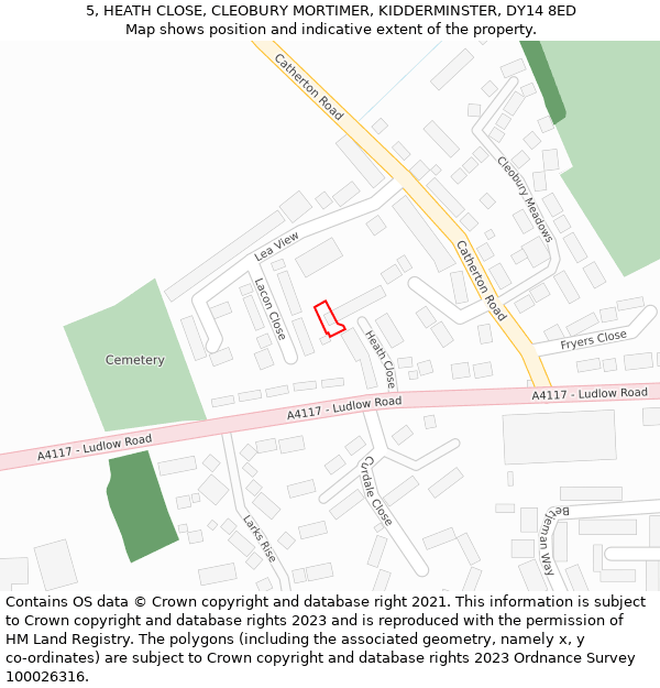 5, HEATH CLOSE, CLEOBURY MORTIMER, KIDDERMINSTER, DY14 8ED: Location map and indicative extent of plot