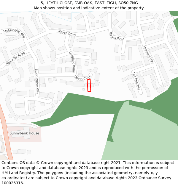 5, HEATH CLOSE, FAIR OAK, EASTLEIGH, SO50 7NG: Location map and indicative extent of plot