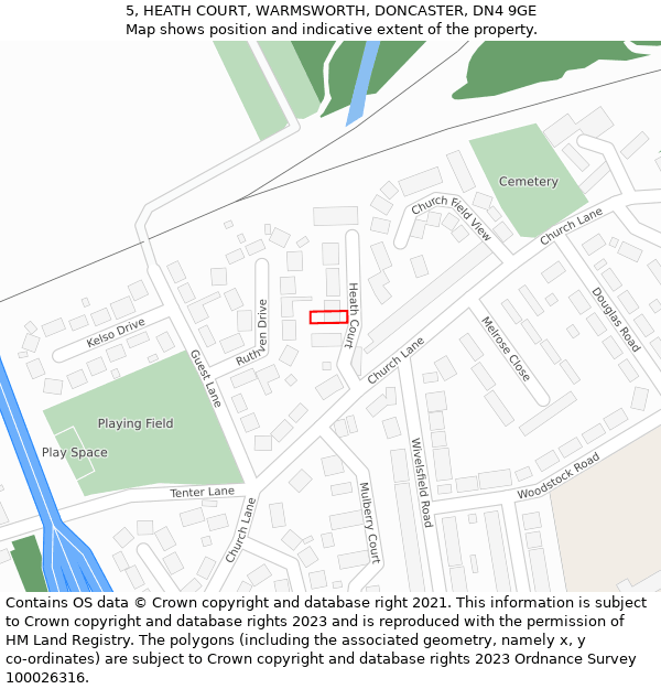 5, HEATH COURT, WARMSWORTH, DONCASTER, DN4 9GE: Location map and indicative extent of plot