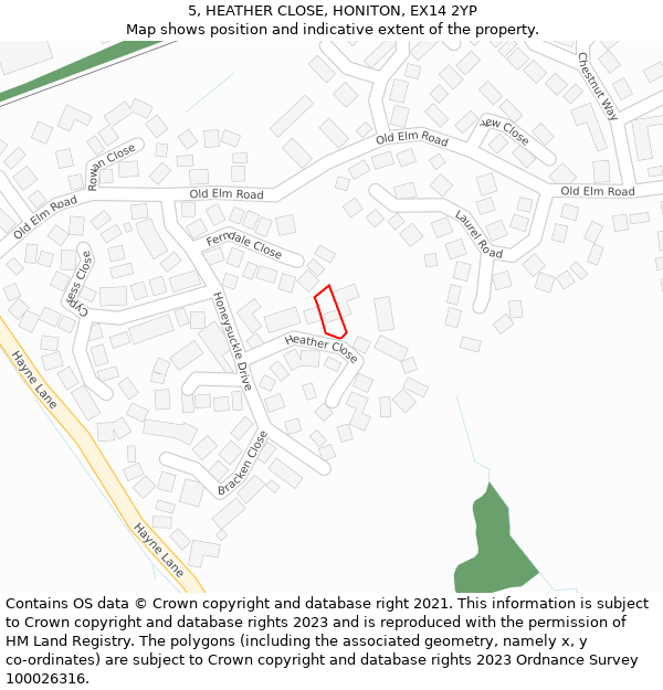 5, HEATHER CLOSE, HONITON, EX14 2YP: Location map and indicative extent of plot