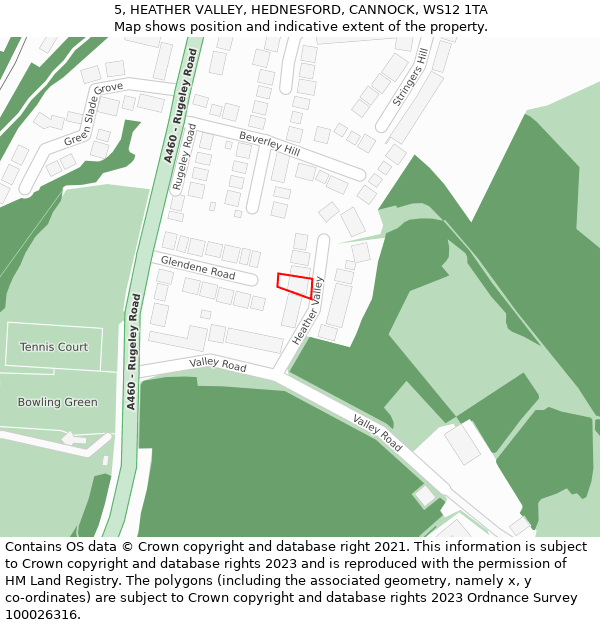 5, HEATHER VALLEY, HEDNESFORD, CANNOCK, WS12 1TA: Location map and indicative extent of plot