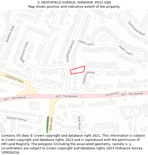 5, HEATHFIELD AVENUE, FAREHAM, PO15 5QD: Location map and indicative extent of plot