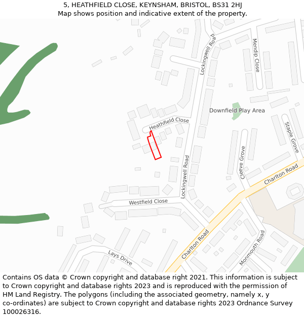 5, HEATHFIELD CLOSE, KEYNSHAM, BRISTOL, BS31 2HJ: Location map and indicative extent of plot