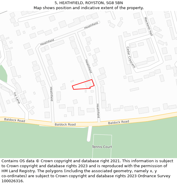 5, HEATHFIELD, ROYSTON, SG8 5BN: Location map and indicative extent of plot