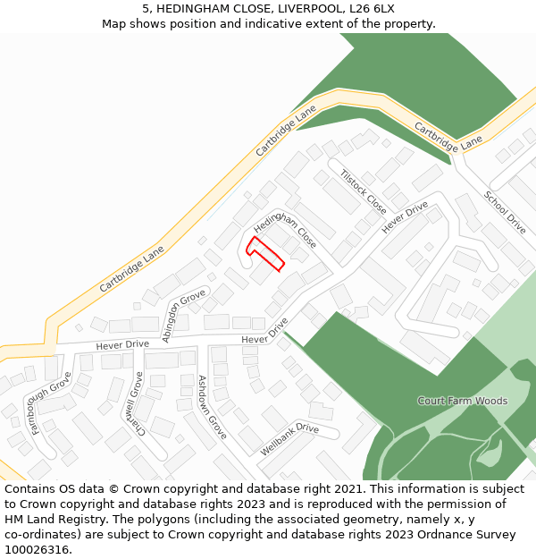 5, HEDINGHAM CLOSE, LIVERPOOL, L26 6LX: Location map and indicative extent of plot