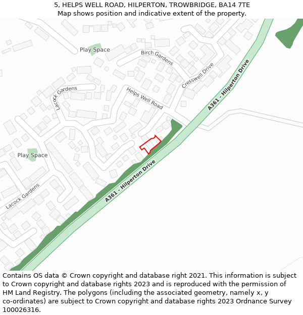 5, HELPS WELL ROAD, HILPERTON, TROWBRIDGE, BA14 7TE: Location map and indicative extent of plot