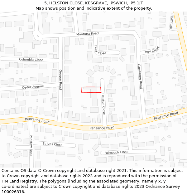 5, HELSTON CLOSE, KESGRAVE, IPSWICH, IP5 1JT: Location map and indicative extent of plot