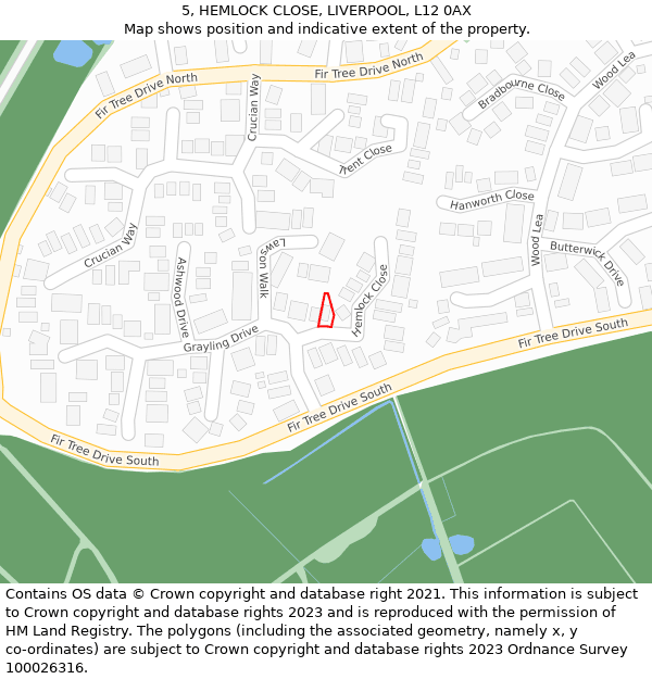 5, HEMLOCK CLOSE, LIVERPOOL, L12 0AX: Location map and indicative extent of plot