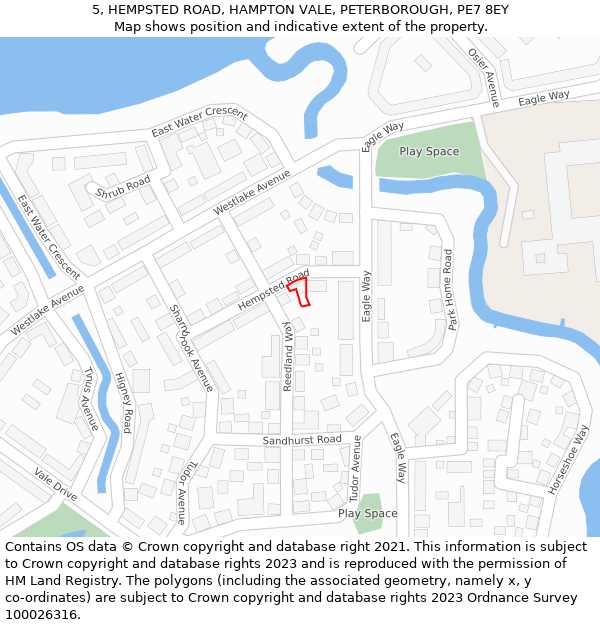 5, HEMPSTED ROAD, HAMPTON VALE, PETERBOROUGH, PE7 8EY: Location map and indicative extent of plot