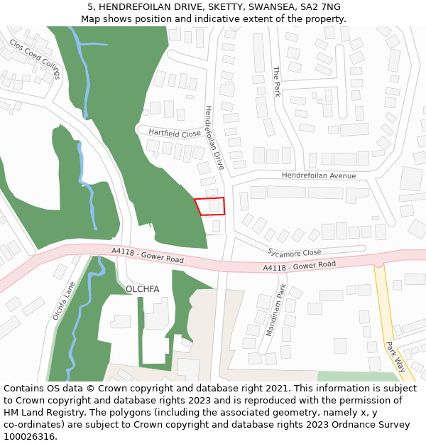 5, HENDREFOILAN DRIVE, SKETTY, SWANSEA, SA2 7NG: Location map and indicative extent of plot