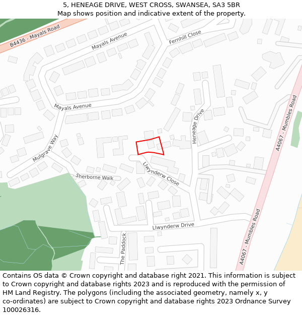 5, HENEAGE DRIVE, WEST CROSS, SWANSEA, SA3 5BR: Location map and indicative extent of plot